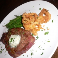 Image of Rib-eye Steaks With Gorgonzola Butter And Crispy Sweet Onion Rings Recipe, Group Recipes