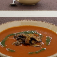 Image of Roasted Red Pepper Soup With Garlic Shitakes N Parsley Oil Recipe, Group Recipes
