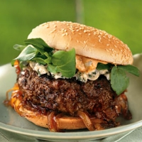 Image of Andouille And Beef Burgers With Spicy Mayo And Carmelized Onions Recipe, Group Recipes