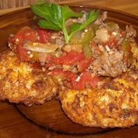 Image of Eggplant And Zucchini Fritters With Sausage Ragu Recipe, Group Recipes