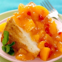 Image of Angel Food Cake With Peach Coulis Sauce Recipe, Group Recipes