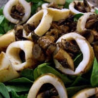 Image of Teriyaki Mushroom - Stuffed Squid On A Bed Of Baby Spinach Recipe, Group Recipes