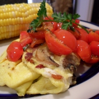 Image of Mushroom And Bacon Omelet With Buttery Herbed Grape Tomatoes Recipe, Group Recipes