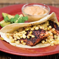 Image of Salmon Tacos With Roasted Corn And Chili Adobo Cream Recipe, Group Recipes