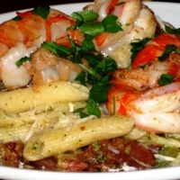 Image of Leahs Pesto Pasta With Shrimp And Bacon - Oh My Recipe, Group Recipes