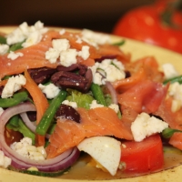 Image of Crumbled Feta Cheese Alaskan Smoked Salmon Nicoise Salad Recipe, Group Recipes